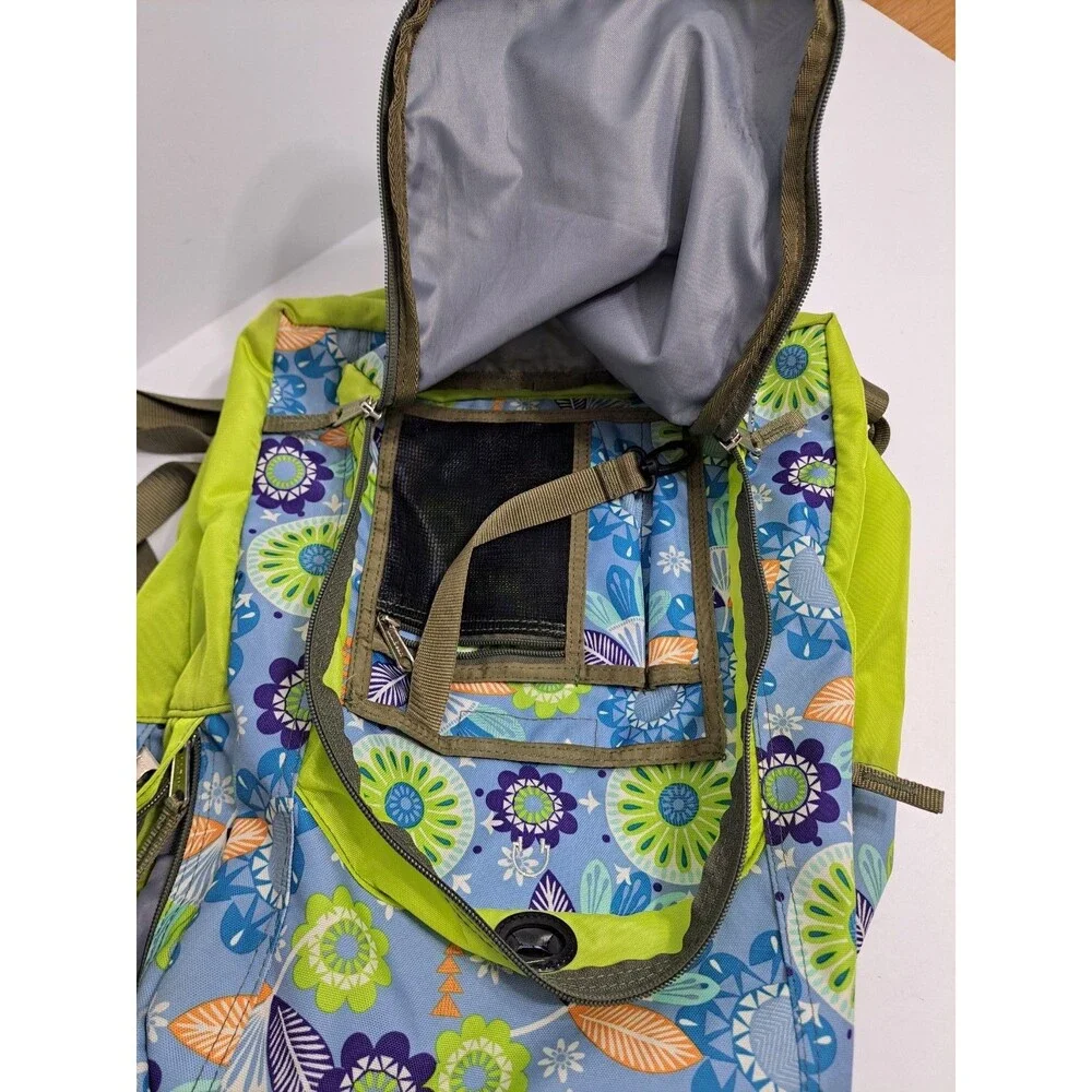 LL Bean Deluxe Backpack School Camp Blue Green Floral Hawaiian Geometric